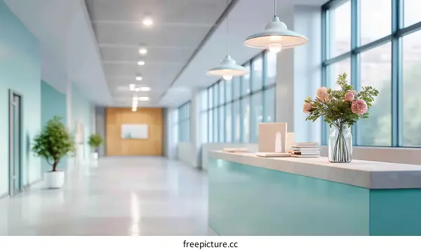 Modern Light Blue Office Corridor Reception Area