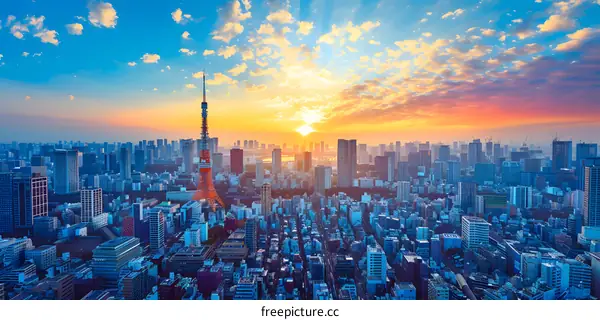 Tokyo Skyline at Sunset with Tokyo Tower