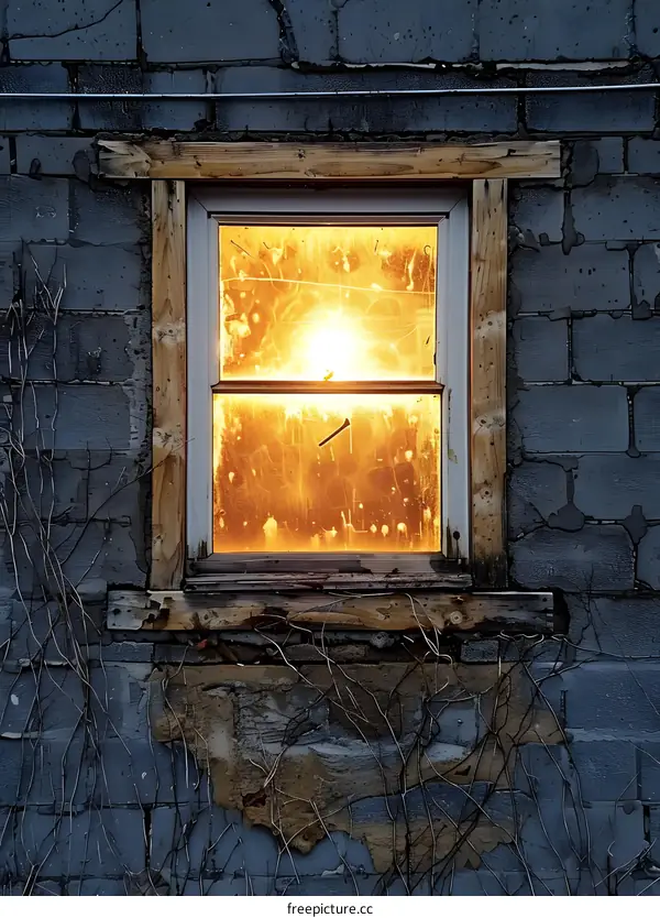 Sunlight Through an Old Window in a Brick Wall