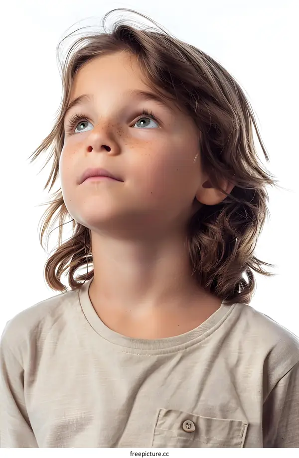 Young Boy With Freckles Looking Upward