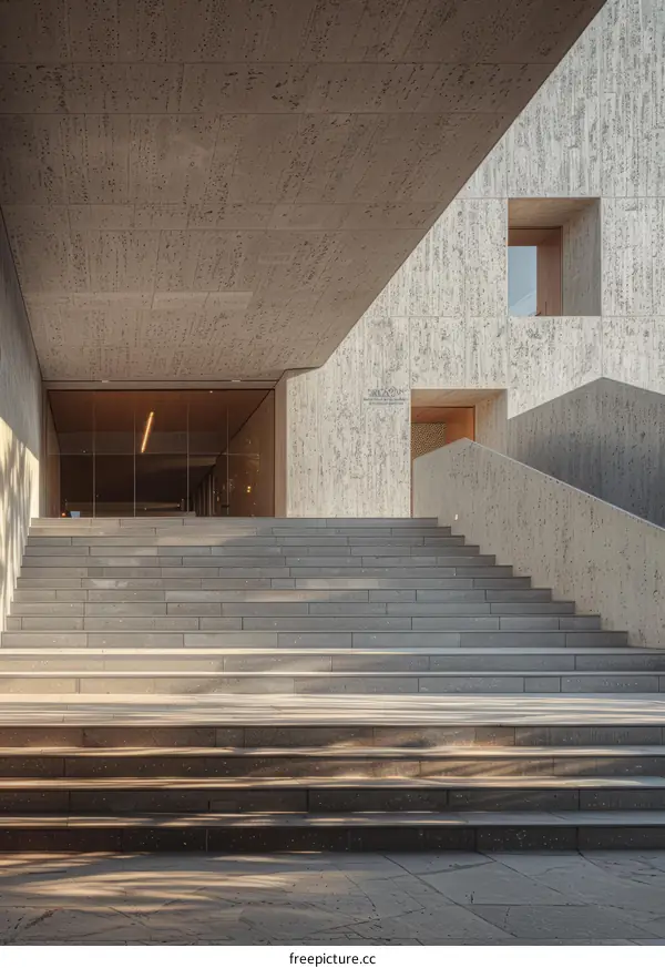 Modern architecture with geometric shapes and stone materials