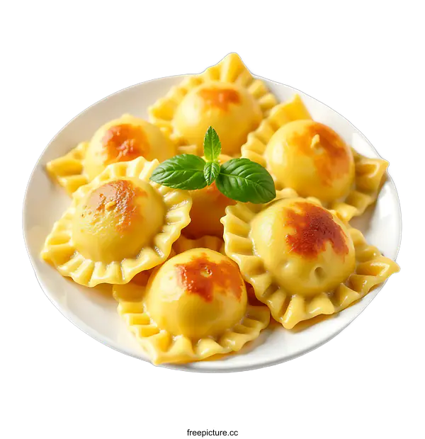 [Transparent Background PNG]Delicious Baked Ravioli on a White Plate