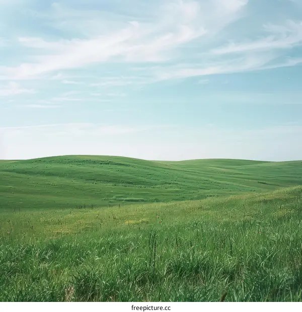 Rolling Green Hills Under a Blue Sky