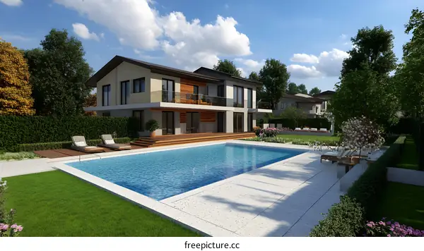 Modern House with Swimming Pool and Garden Design