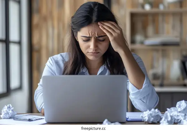 Frustrated Woman at Computer Desk
