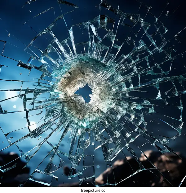 shattered glass with a hole in the center