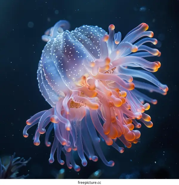 A glowing jellyfish with long, flowing tentacles.
