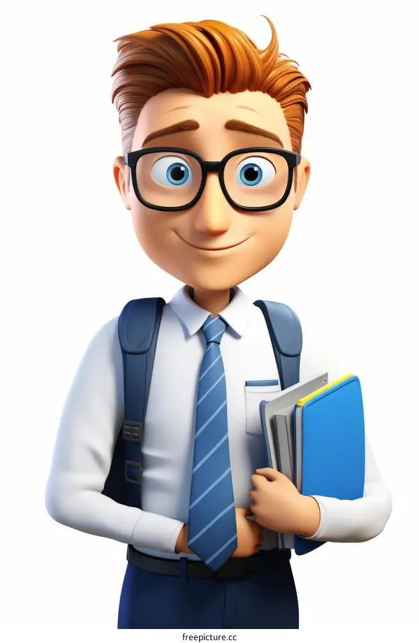 Illustration of a Male Student Wearing a Backpack and Holding Books