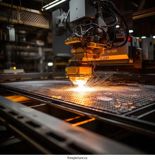 Industrial Laser Cutting Machine in Action, Cutting Metal Sheets