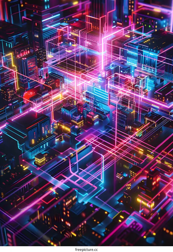 Abstract Neon Cityscape With Glowing Lines