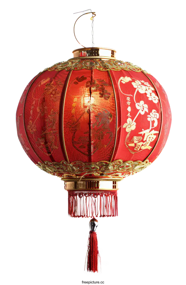 [Transparent Background PNG]Red Chinese lantern with gold accents