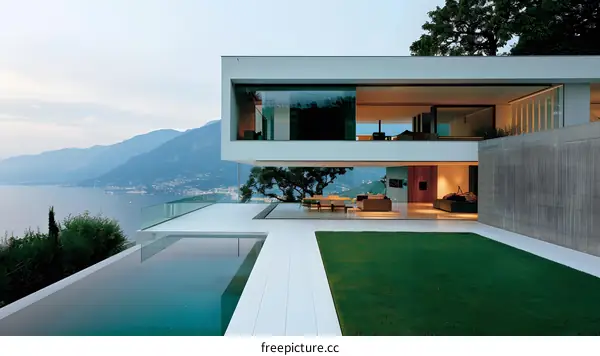 Modern Minimalist House with Swimming Pool and Mountain View