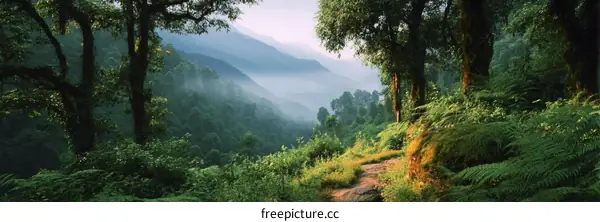 Misty Mountain Valley with Lush Green Forest