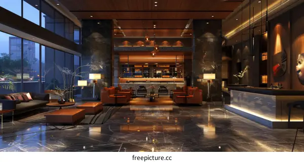 Luxury Hotel Lobby Interior Design Illustration