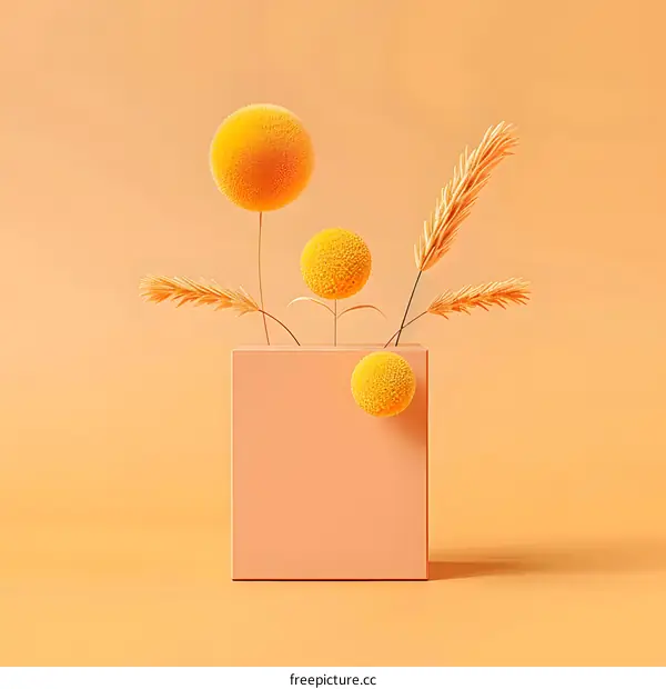 Abstract Yellow Flowers and Wheat in a Minimalist Setting