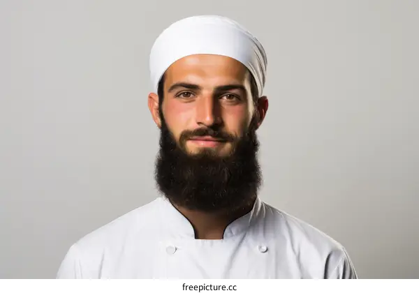 Portrait of a young male chef wearing a white turban