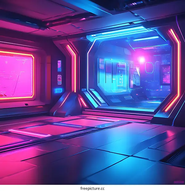 Futuristic Sci-Fi Corridor with Neon Lights