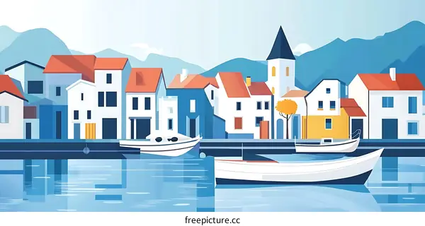 Harbor View of a Coastal Town with Boats