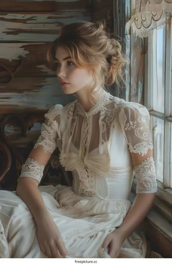 portrait of a young woman in a white dress