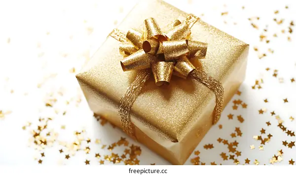 Golden Gift Box with Festive Decoration