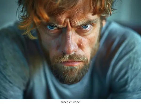 Close Up Portrait of a Man with Angry Expression