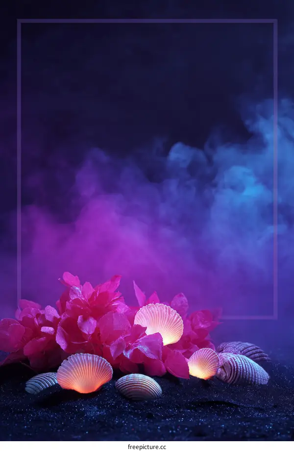 Seashells and Flowers in Neon Light