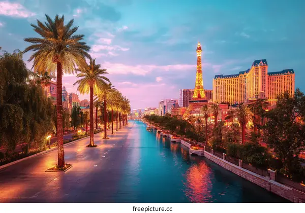Las Vegas Strip at Dusk with Eiffel Tower