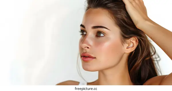 Woman with hand in hair looking away