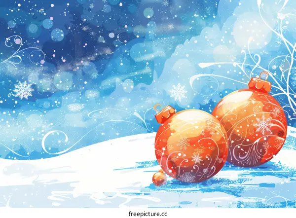 Christmas Balls Glistening on Snowy Ground