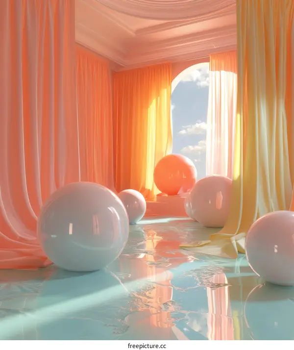 Pastel Room with Floating Spheres