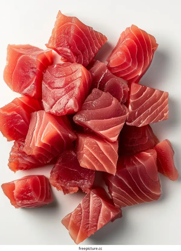 Fresh tuna sashimi cubes