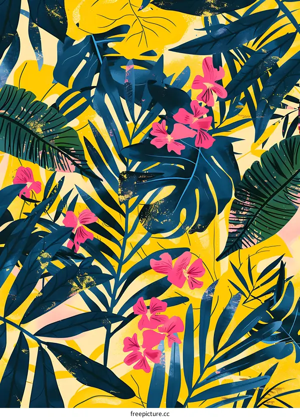 Tropical Leaves and Flowers Digital Art