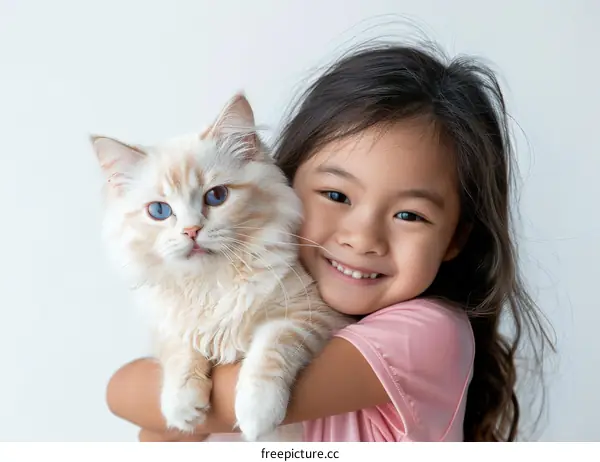 A girl hugging a cat