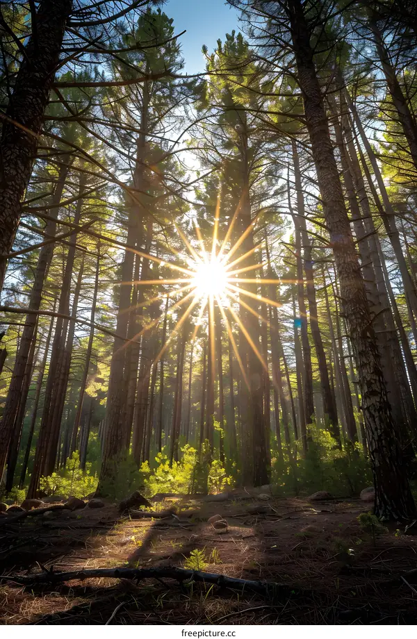 Sunlight shining through the tall tress