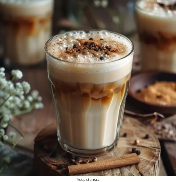 Iced coffee with milk and spices