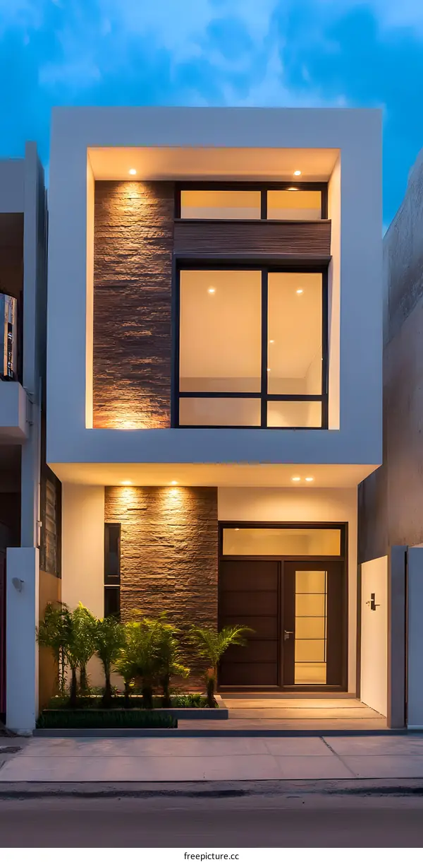 Modern Minimalist House Design With Brick Wall And Large Windows