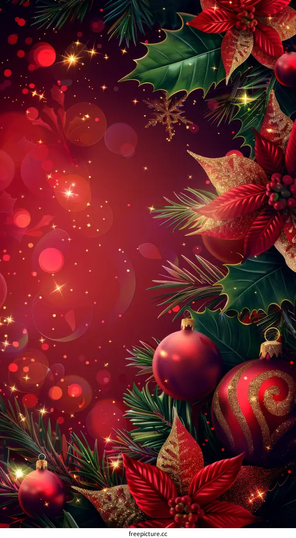 Festive Christmas Decoration with Flowers and Ornaments