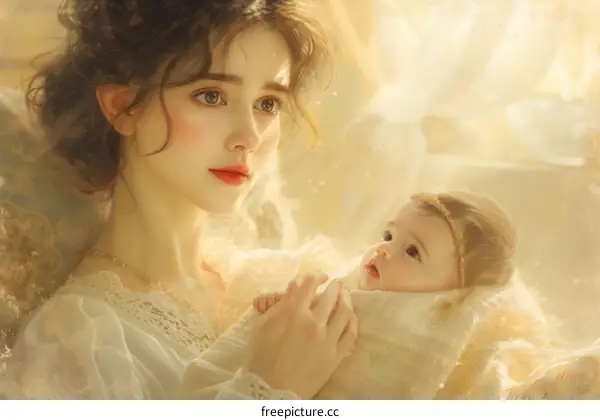 An illustration of a mother and her baby