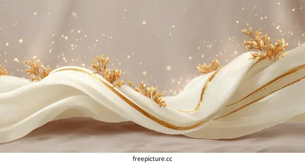 Elegant Flowing Fabric Background with Gold Accents