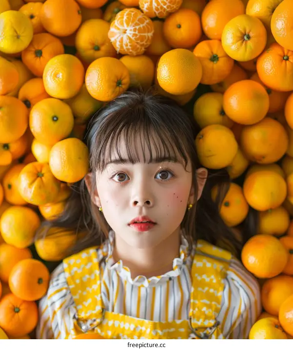 lying on a bed of oranges