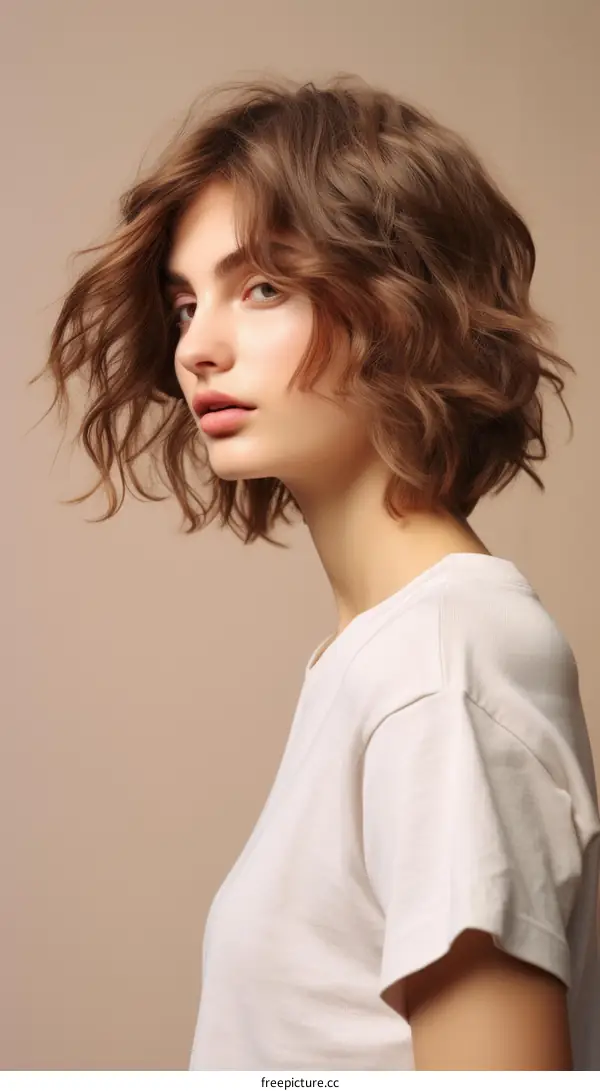 A young woman with brown hair and light makeup