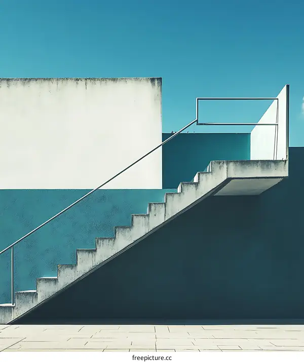 Modern Concrete Stairs Against Blue Wall