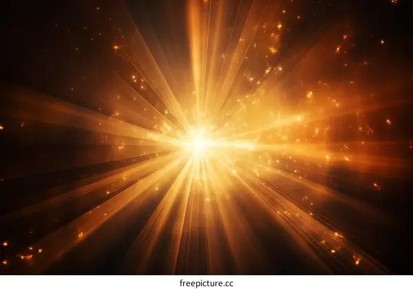 Golden Light Rays Shining in the Darkness