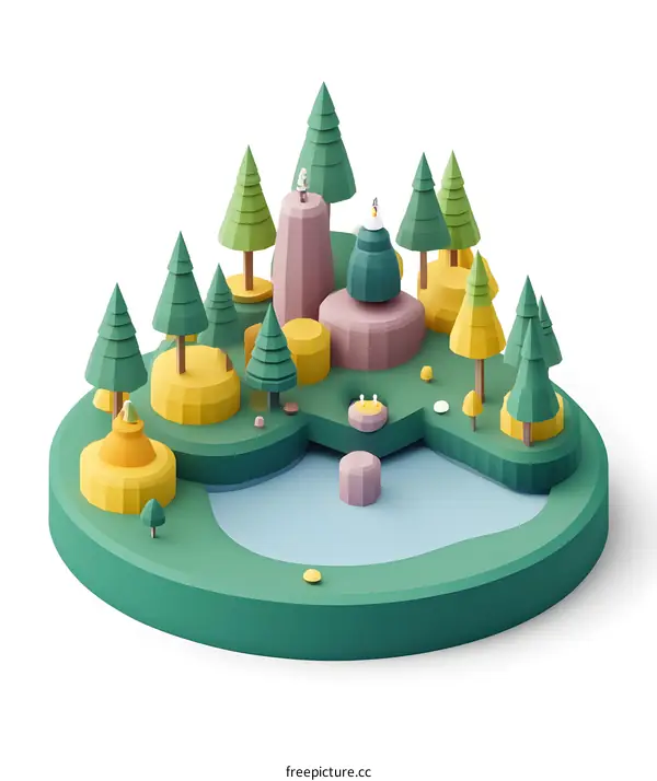 Low Poly Forest Landscape with Tiny People