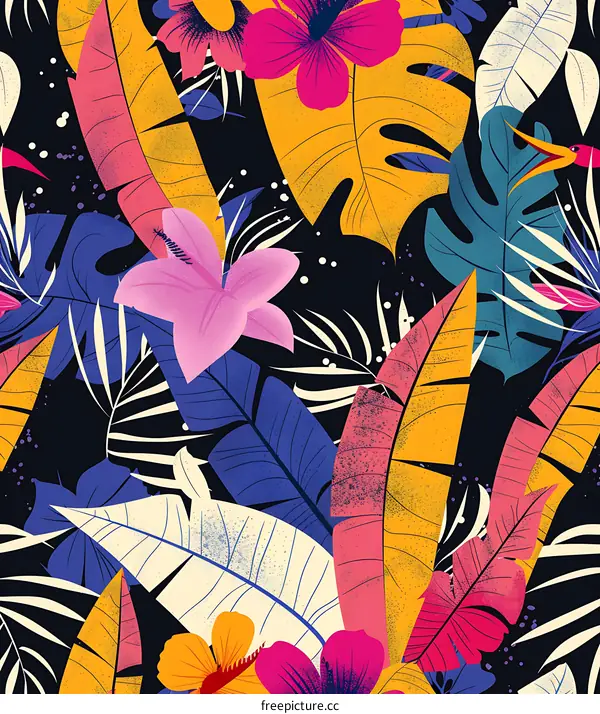 Tropical Leaves Pattern Seamless Abstract  Design Colorful Floral