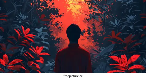 man in red shirt in jungle