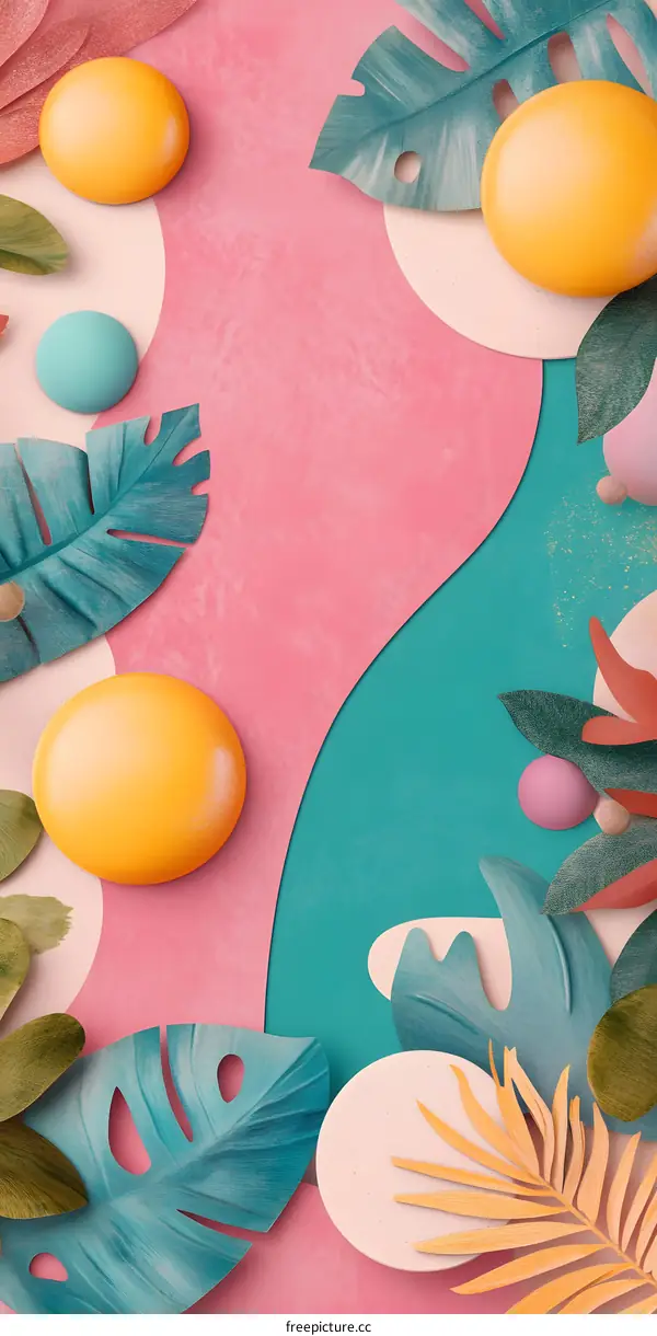 Tropical Leaves and Geometric Shapes Abstract Background