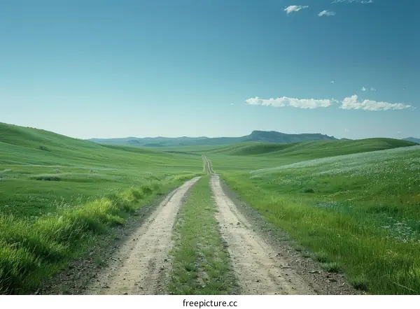 Dirt Road in Lush Green Field Landscape