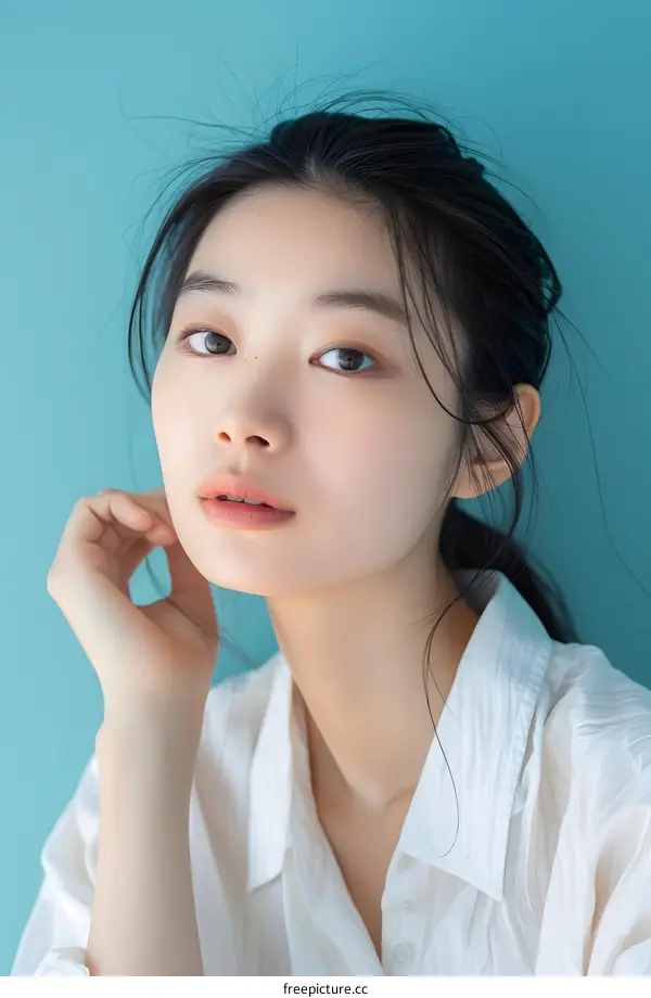 Portrait of a Young Asian Woman with Long Black Hair