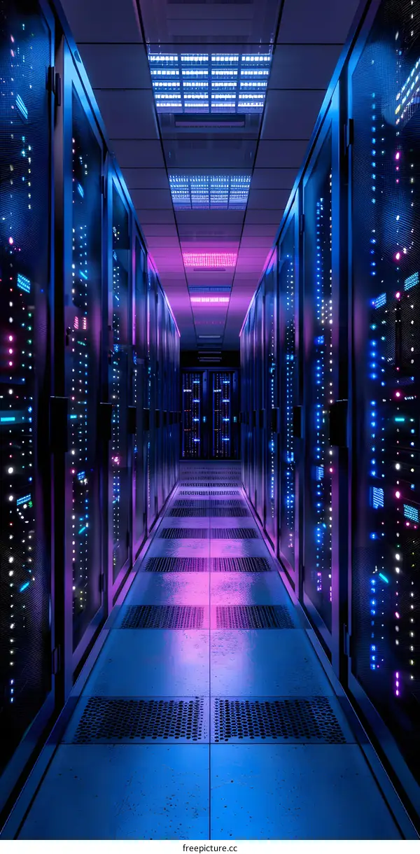 futuristic technology data center with glowing lights